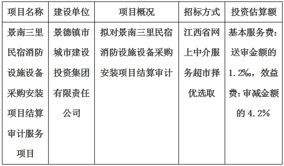 景南三里民宿消防设施设备采购安装项目结算审计服务项目计划公告