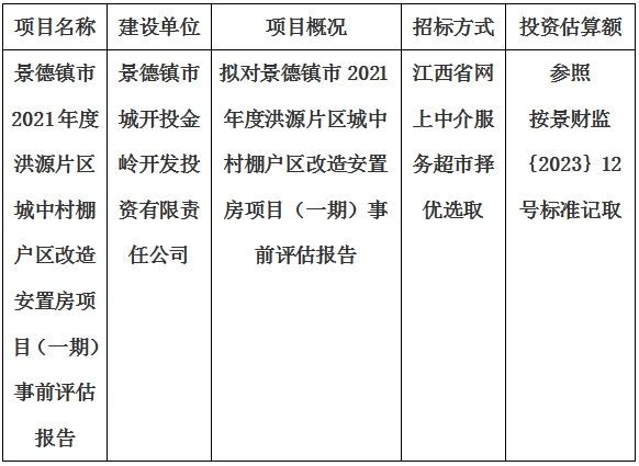 景德镇市2021年度洪源片区城中村棚户区改造安置房项目（一期）事前评估报告计划公告