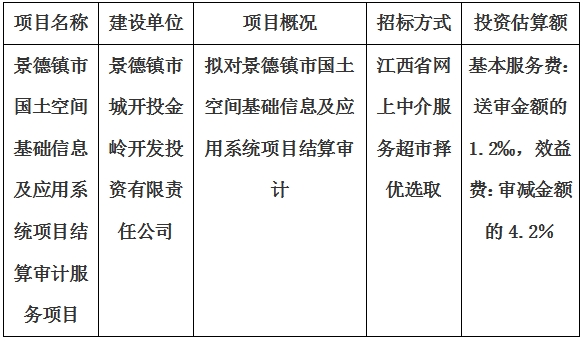 景德镇市国土空间基础信息及应用系统项目结算审计服务项目计划公告