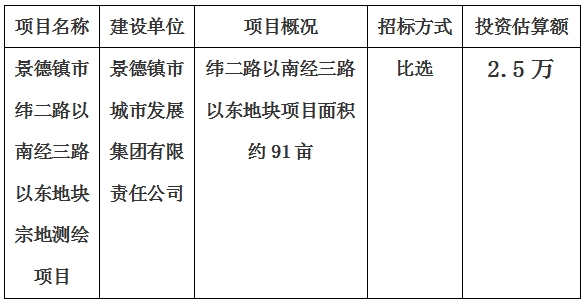 景德镇市纬二路以南经三路以东地块宗地测绘项目计划公告