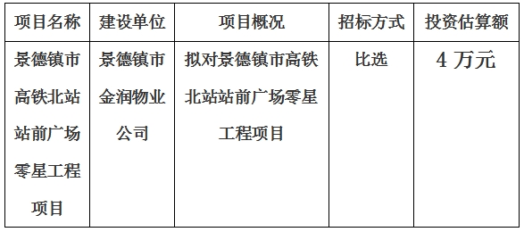 景德镇市高铁北站站前广场零星工程项目计划公告