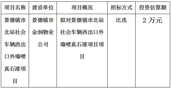 景德镇市北站社会车辆西出口外墙喷真石漆项目计划公告