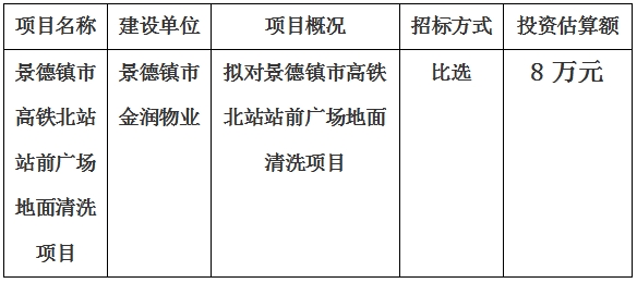 景德镇市高铁北站站前广场地面清洗项目计划公告