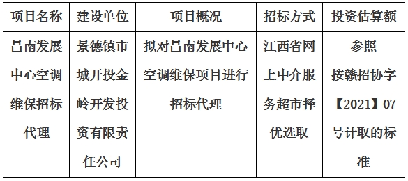 昌南发展中心空调维保招标代理计划公告