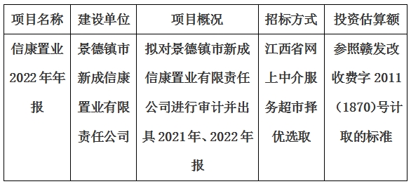 景德镇市新成信康置业有限责任公司2022年审计年报项目计划公告