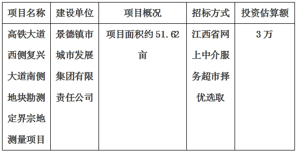 景德镇市高铁大道西侧复兴大道南侧地块勘测定界宗地测量项目计划公告