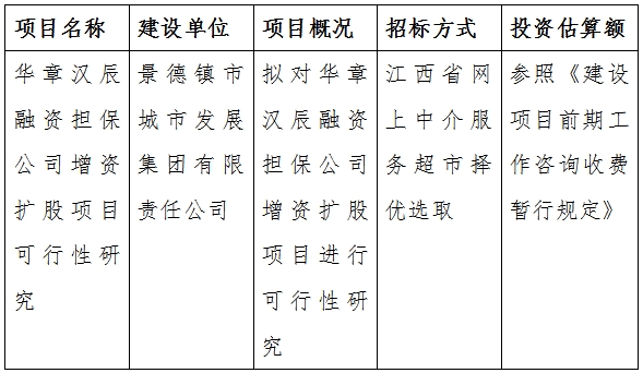 华章汉辰融资担保公司增资扩股项目可行性研究计划公告