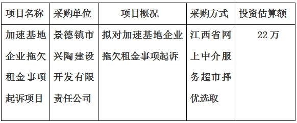 加速基地企业拖欠租金事项起诉项目计划公告