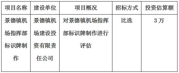 景德镇机场指挥部标识牌制作项目计划公告